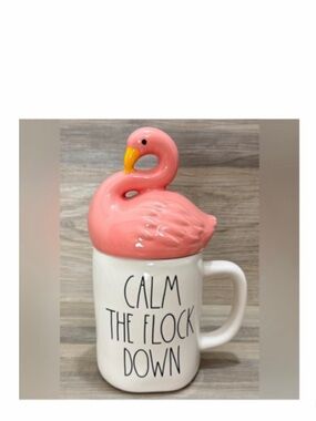 NEW Rae Dunn Calm The Flock Down Pink Flamingo Topper Lid Mug 🦩
